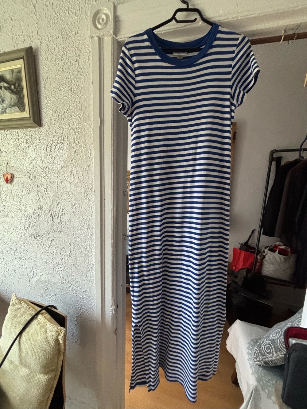 Calvin Klein 100% Cotton, Blue & White Striped Maxi Tee Dress